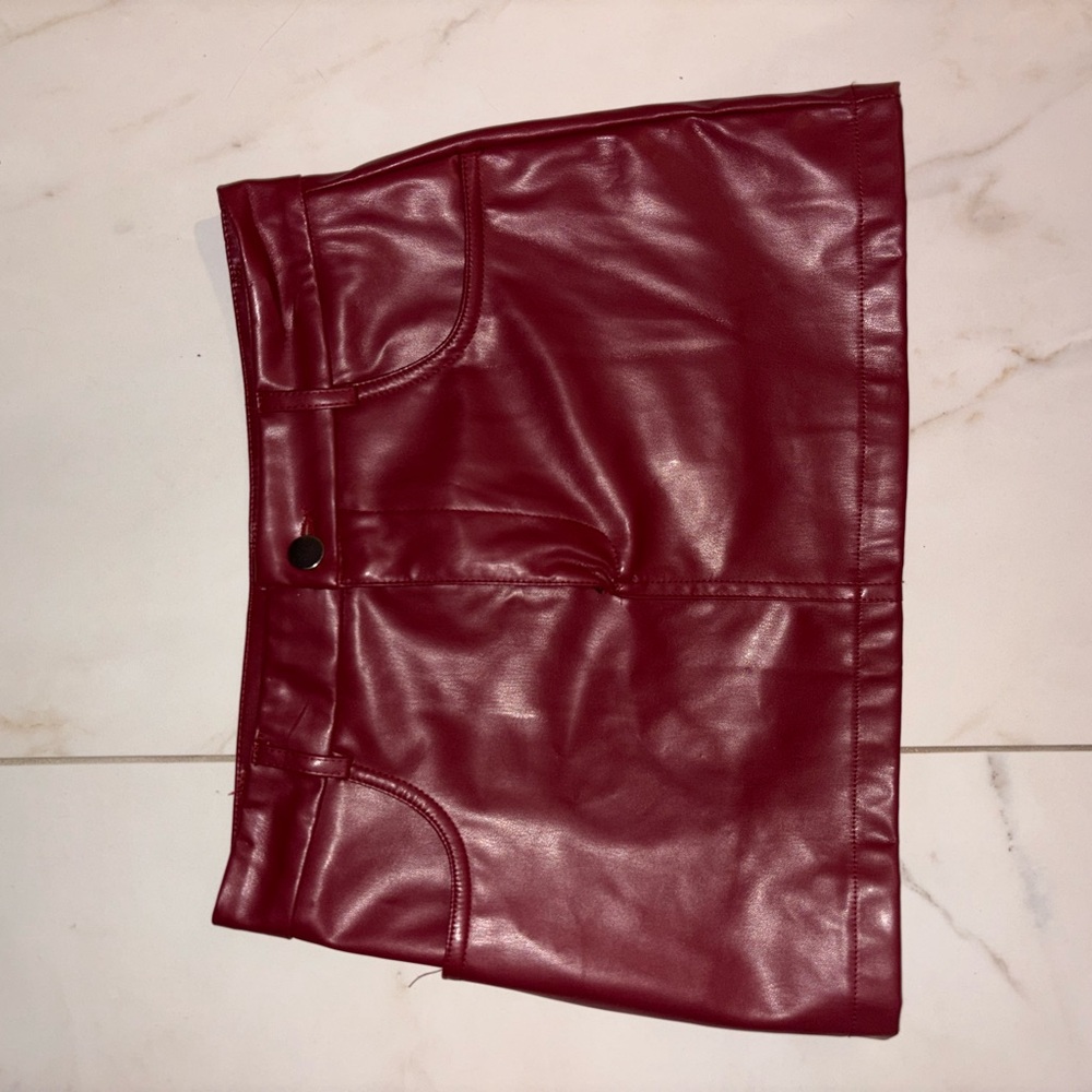 Edikted Burgundy Faux Leather Skort